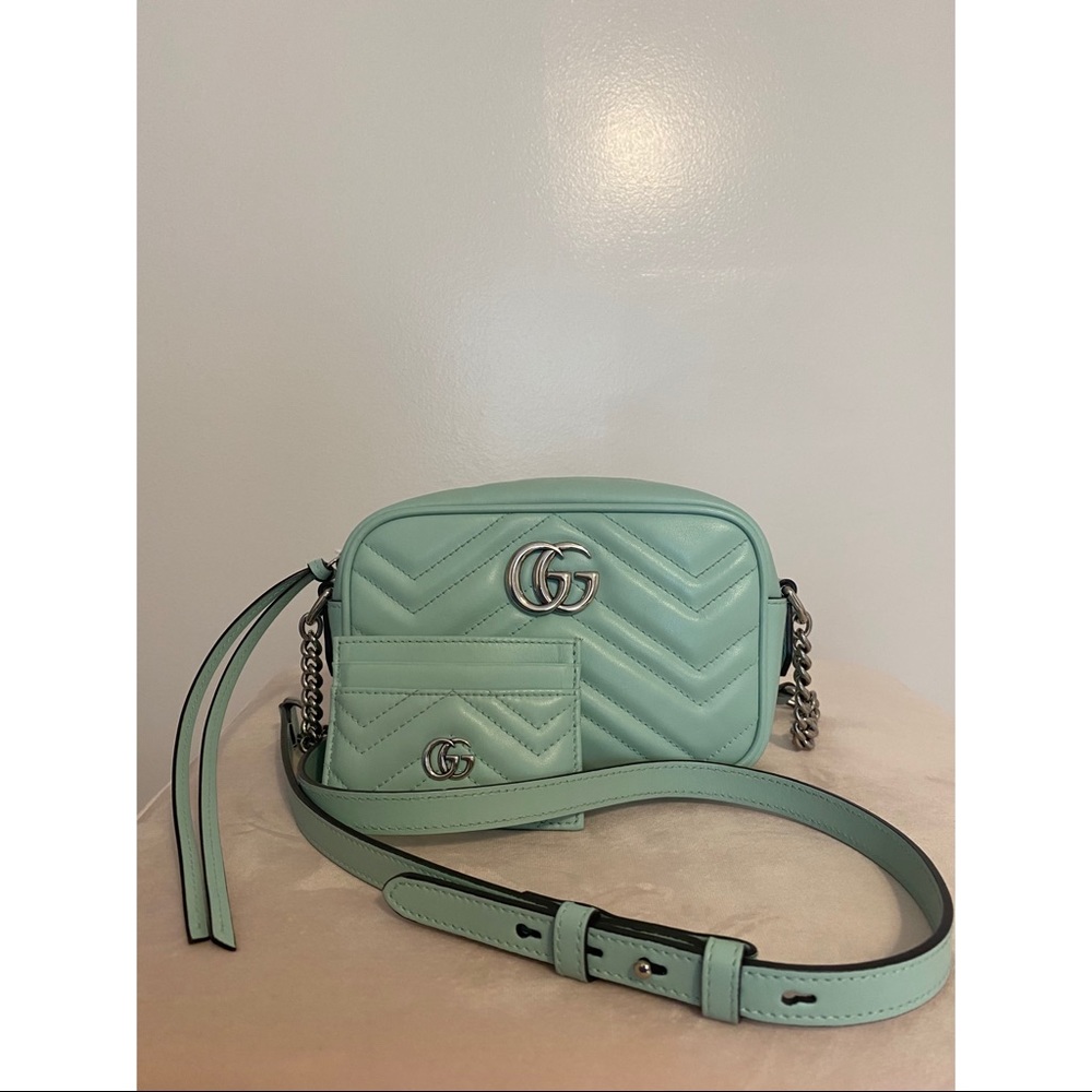 GG Marmont matelassé mini bag in the mint green